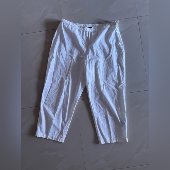 EILEEN FISHER Pants Cotton Stretch Twill Wide Cropped Side Zip White Size M - Picture 12 of 16